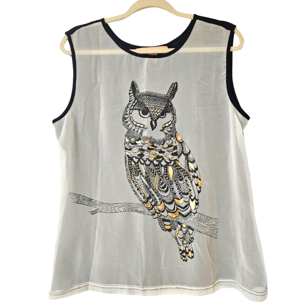 Sheer Owl Print Sleeveless Top